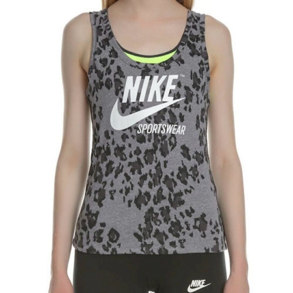 NIKE Gray Vintage Cheetah Leopard Sleeveless‎ Active Workout Tank Top Size Small
